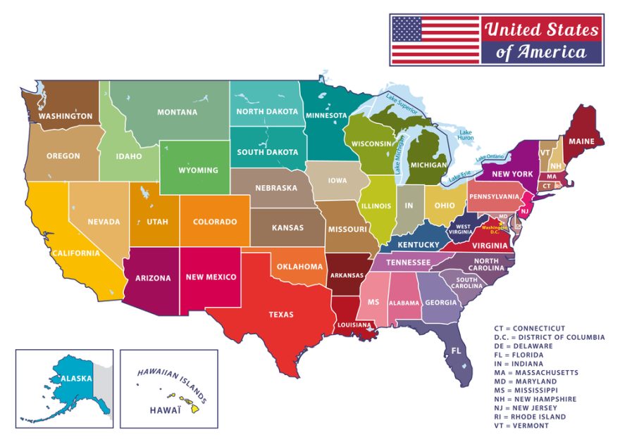 map of 50 states as it pertains to state franchise laws
